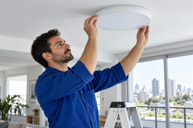 Ilustración fotográfica de instalación de un plafón circular